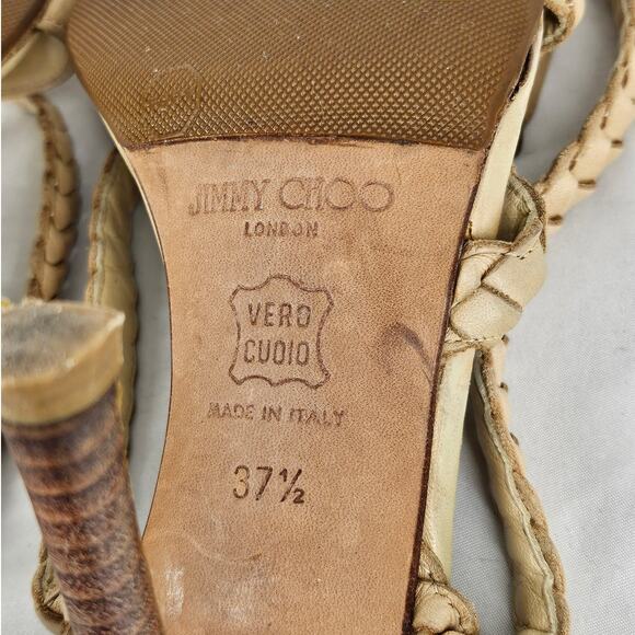 JIMMY CHOO AUTHENTIC VINTAGE WOMEN'S BEIGE STRAPPY ANKLE HEELS – SIZE 6.5 (37.5) - Picture 6 of 11